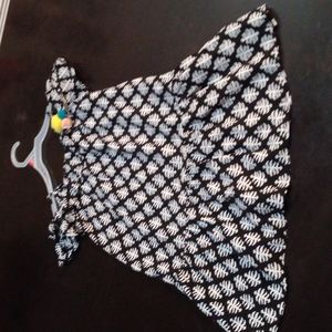 Girls off shoulder dress size 5 black and white with colored pompoms, Boho